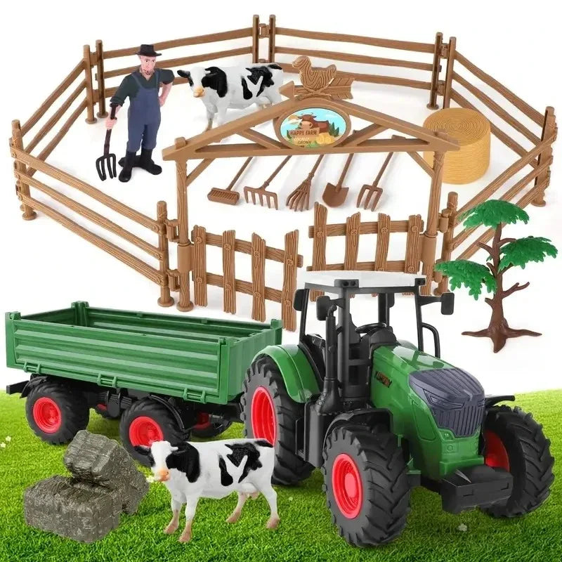 16.5" Farm Tractor Playset with Trailer, Animals & Fencing