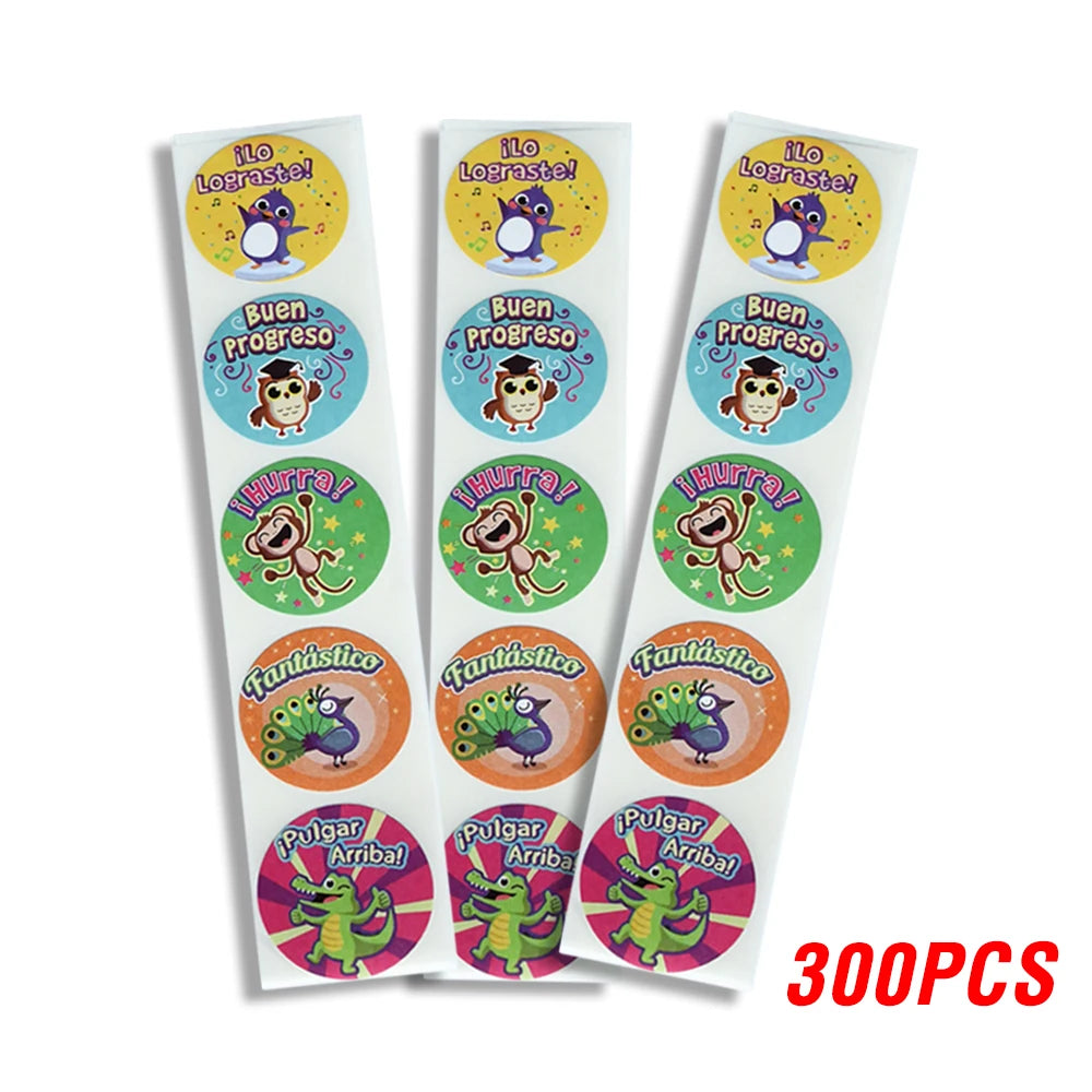 Spanish Motivational Reward Stickers for Kids – Cute Animal Encouragement Sticker Roll
