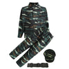 Kids camouflage army costume set including a shirt and pants with accessories