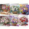 A set of DIY diamond painting birthday cards featuring colorful flowers and birds in various arrangements.