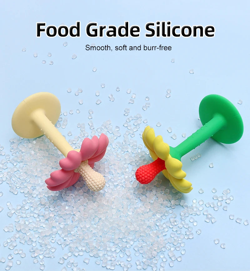 Flower-Shaped Silicone Baby Teether with Stand
