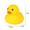A bright yellow rubber duck toy with an orange beak and eye, shown from above.