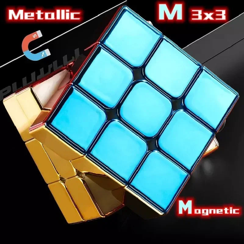 A metallic blue and gold magnetic 3x3 puzzle cube shown in a close-up view.