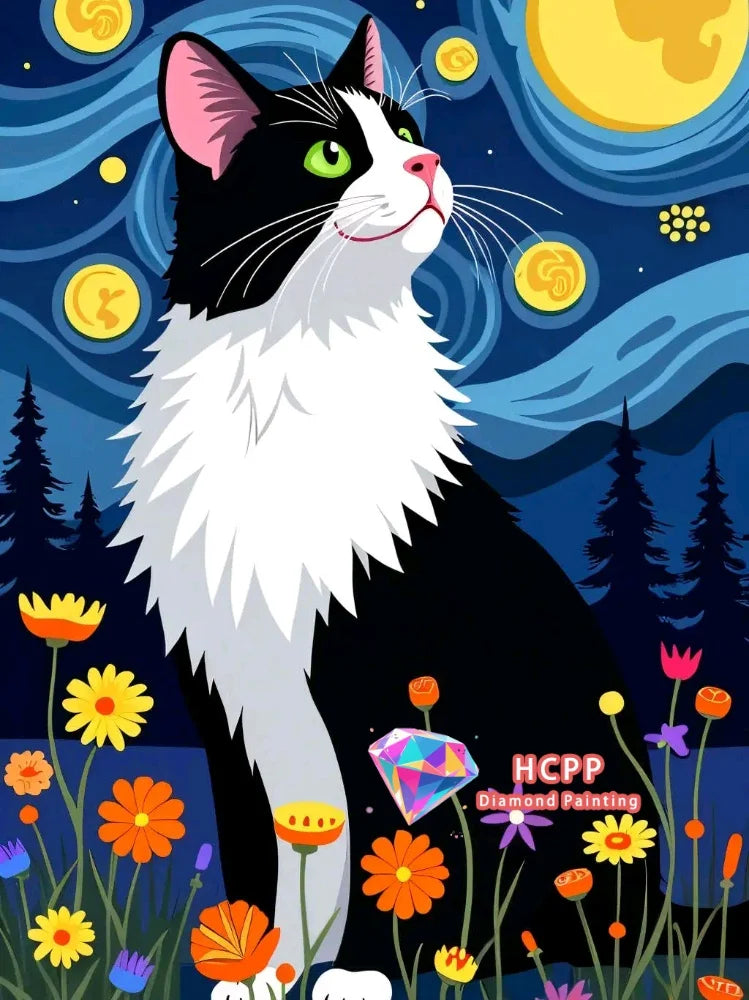 Starry Sky Cat 5D Diamond Painting Kit