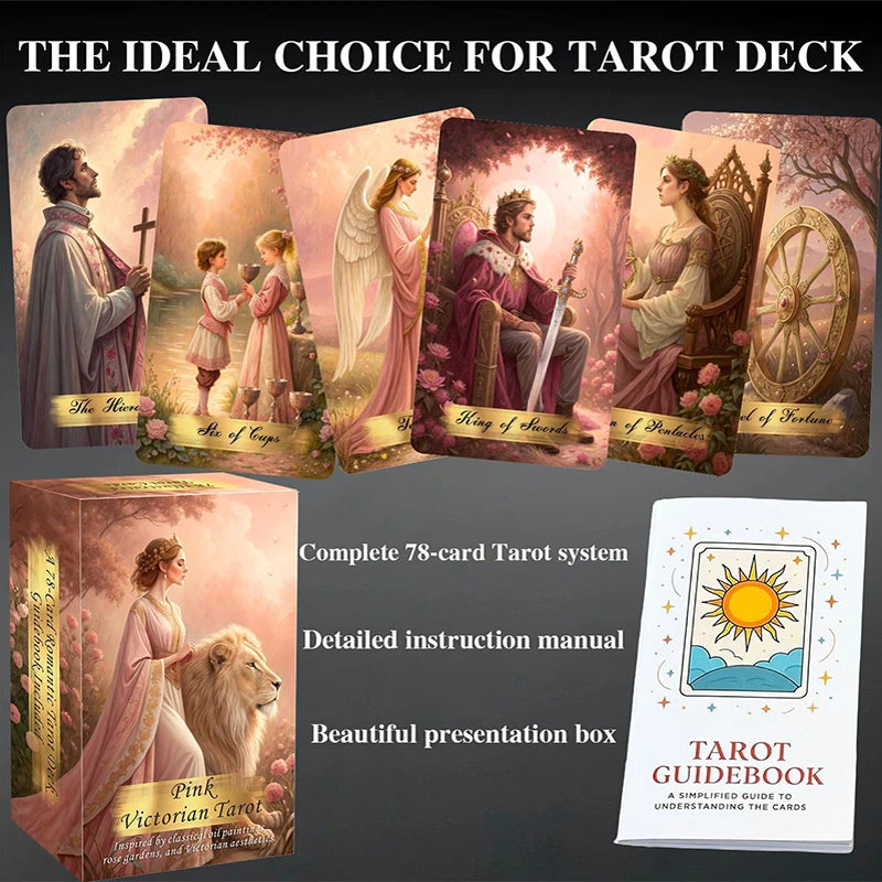 Pink Victorian Tarot Cards Deck – 78 Vintage Aesthetic Cards for Beginners