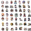 Eine Sammlung von Anime Demon Slayer thematischen Aufklebern und Decals mit Charakteren und Designs.
