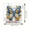 A detailed diamond painting kit featuring a sparkling blue and gold butterfly design on a white background.
