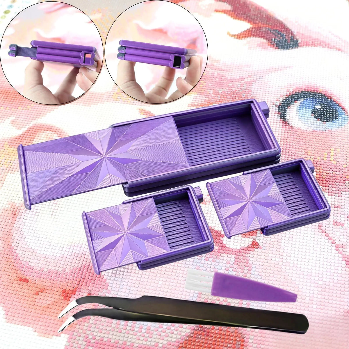 Stackable Diamond Painting Organizer Tray with Tweezers & Brush