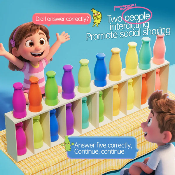 A children's game board featuring colorful bottles for a social sharing promotion activity.