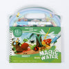 A green and blue reusable magic water painting book for toddlers featuring an insect theme.