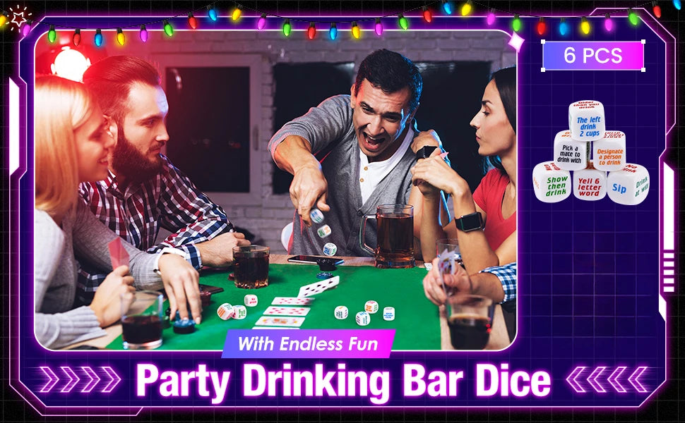 Party Dice Drinking Game Set for Adults – 6 Acrylic Dice