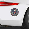A patriotic American eagle vinyl decal featuring the bald eagle on a circular emblem applied to a white car body.