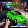 A bright green 1:64 scale remote control drift car is shown with a controller, featuring full scale throttle and infinitely v