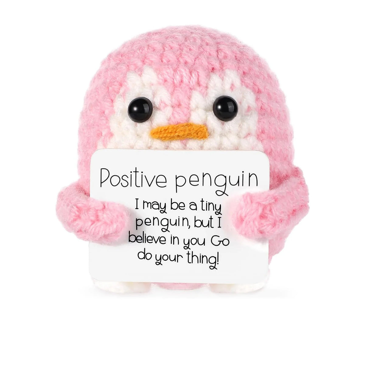 Handmade Knitted Penguin Doll with Inspirational Card