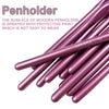 A close-up view of a set of purple paint applicators or penholders with natural wood handles.