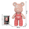 A pink micro building block set shaped like a bear, measuring 32cm tall.