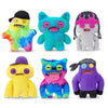 A collection of nine funny ugly monster plush toys in various colors and styles.