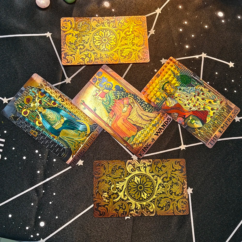 Gold Foil Waterproof Tarot Card Deck with Guidebook