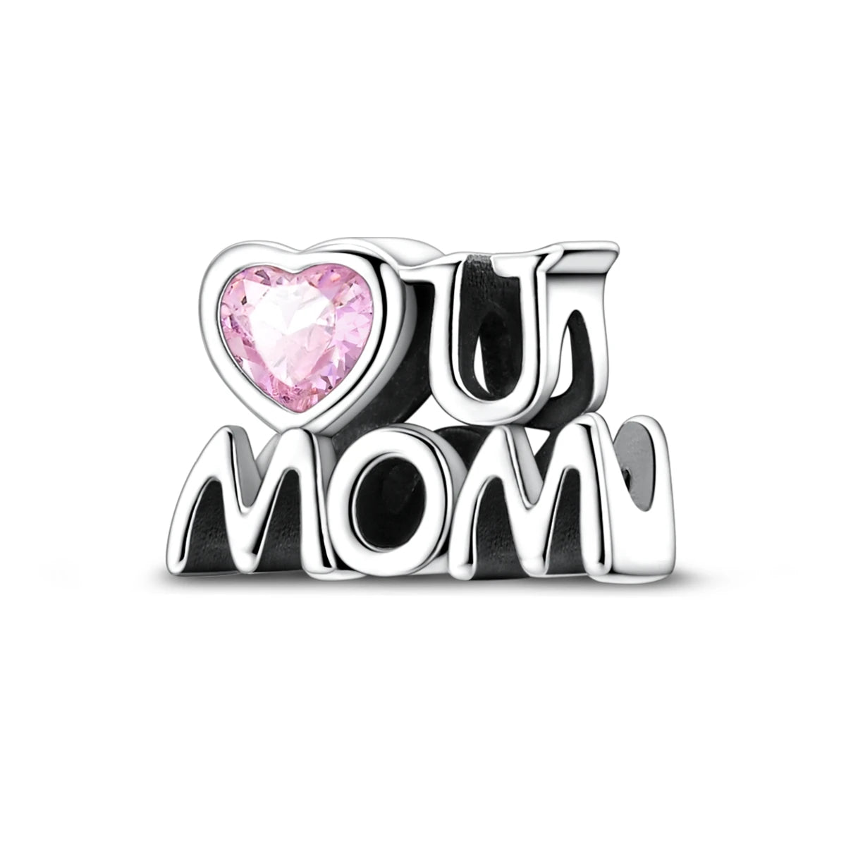 Silver-Plated Heart Charm Bead with Cubic Zirconia for Bracelets and DIY Jewelry
