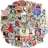 A collection of 50 retro scientific anatomy stickers featuring various human organs, bones, and skulls.