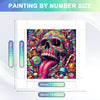 A painting by numbers kit featuring a colorful skull landscape design displayed within its frame.