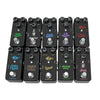 A collection of ten mini guitar effects pedals featuring various tones like overdrive, distortion, delay, and chorus.