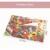 A wooden animal jigsaw puzzle set featuring various figures and vehicles in a colorful scene.