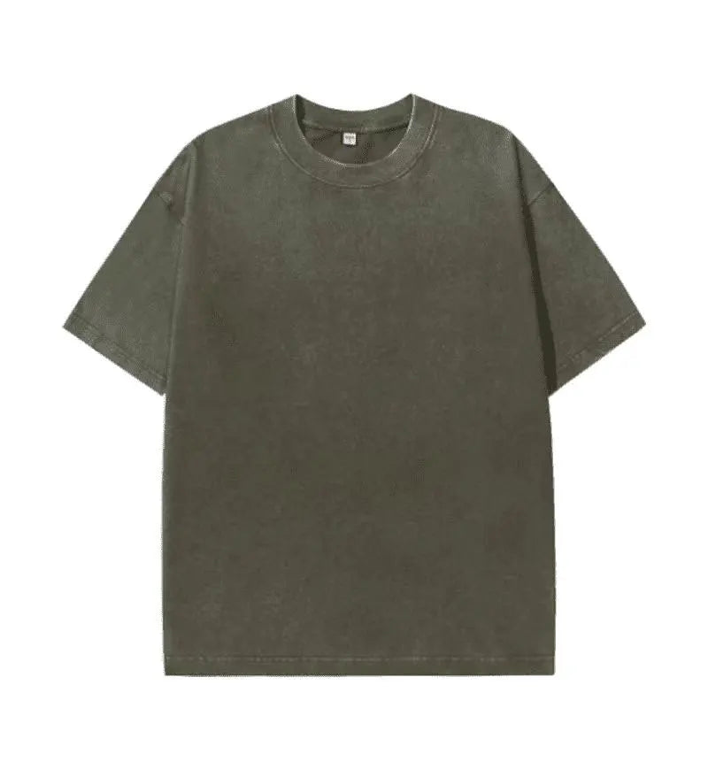 A dark olive green men's retro washed heavyweight cotton t-shirt shown flat lay.