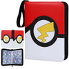 Red and white PU leather card binder with a black zipper featuring a yellow lightning bolt design