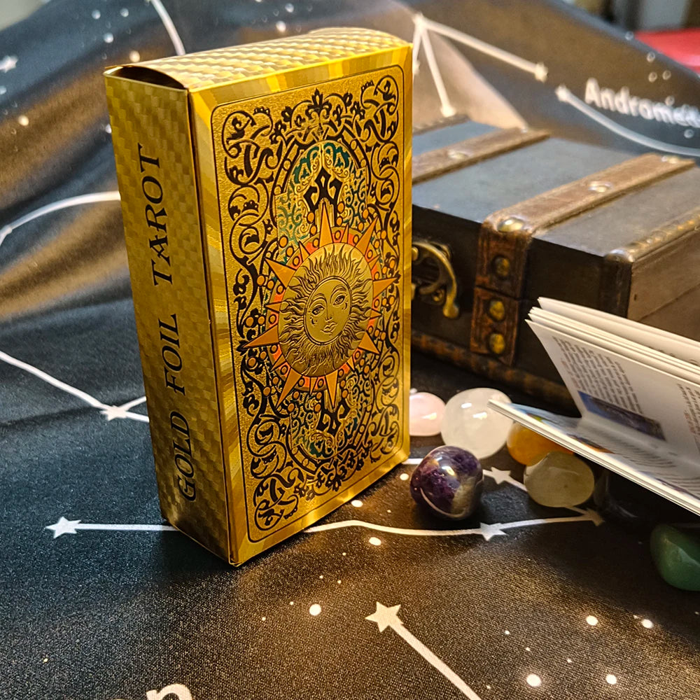 Gold Foil Waterproof Tarot Card Deck with Guidebook