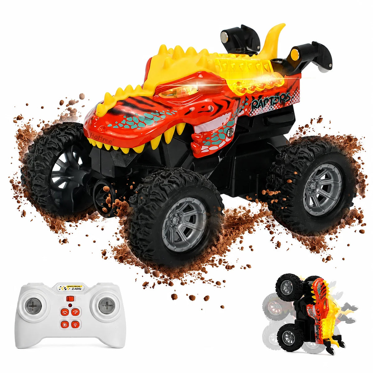Mini RC Stunt Car with Dinosaur & Shark Designs, LED Lights, and Dual Speed