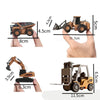 Mini remote controlled construction vehicles set featuring a bulldozer, forklift, and excavator models.