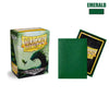 A box of Emerald Dragon Shield premium matte card sleeves with a green and gold design.