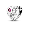 Silver-Plated Heart Charm Bead with Cubic Zirconia for Bracelets and DIY Jewelry