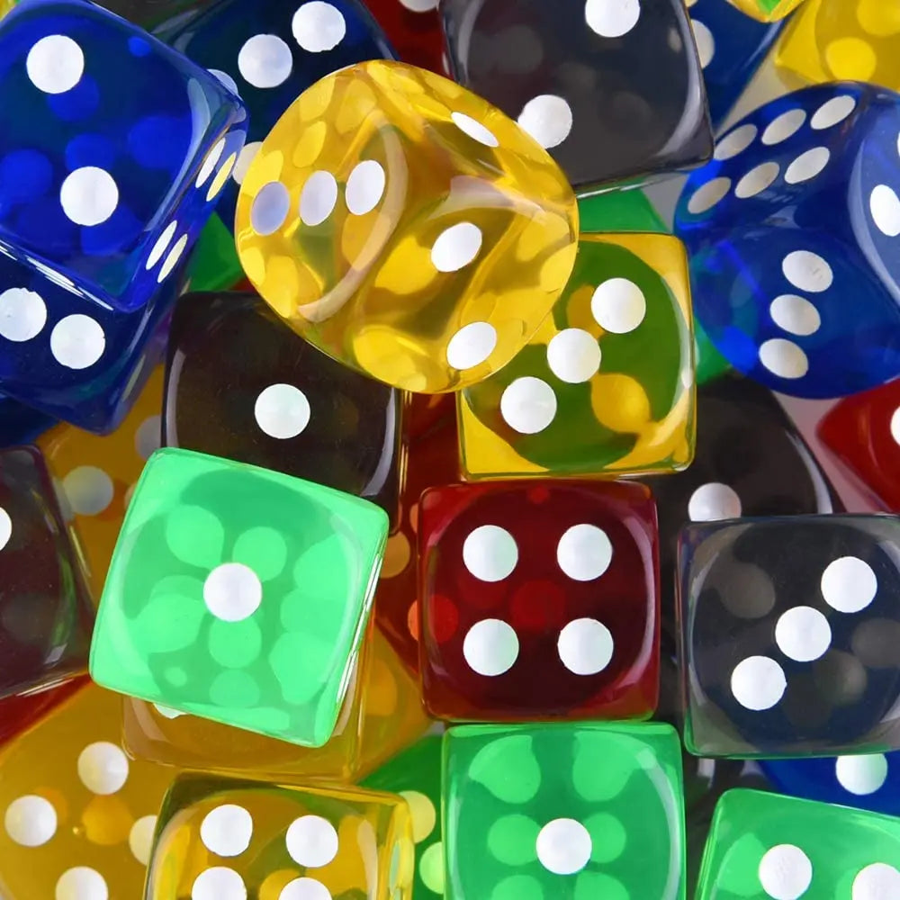 Multicolor Transparent Acrylic Dice Set – 100 Pieces