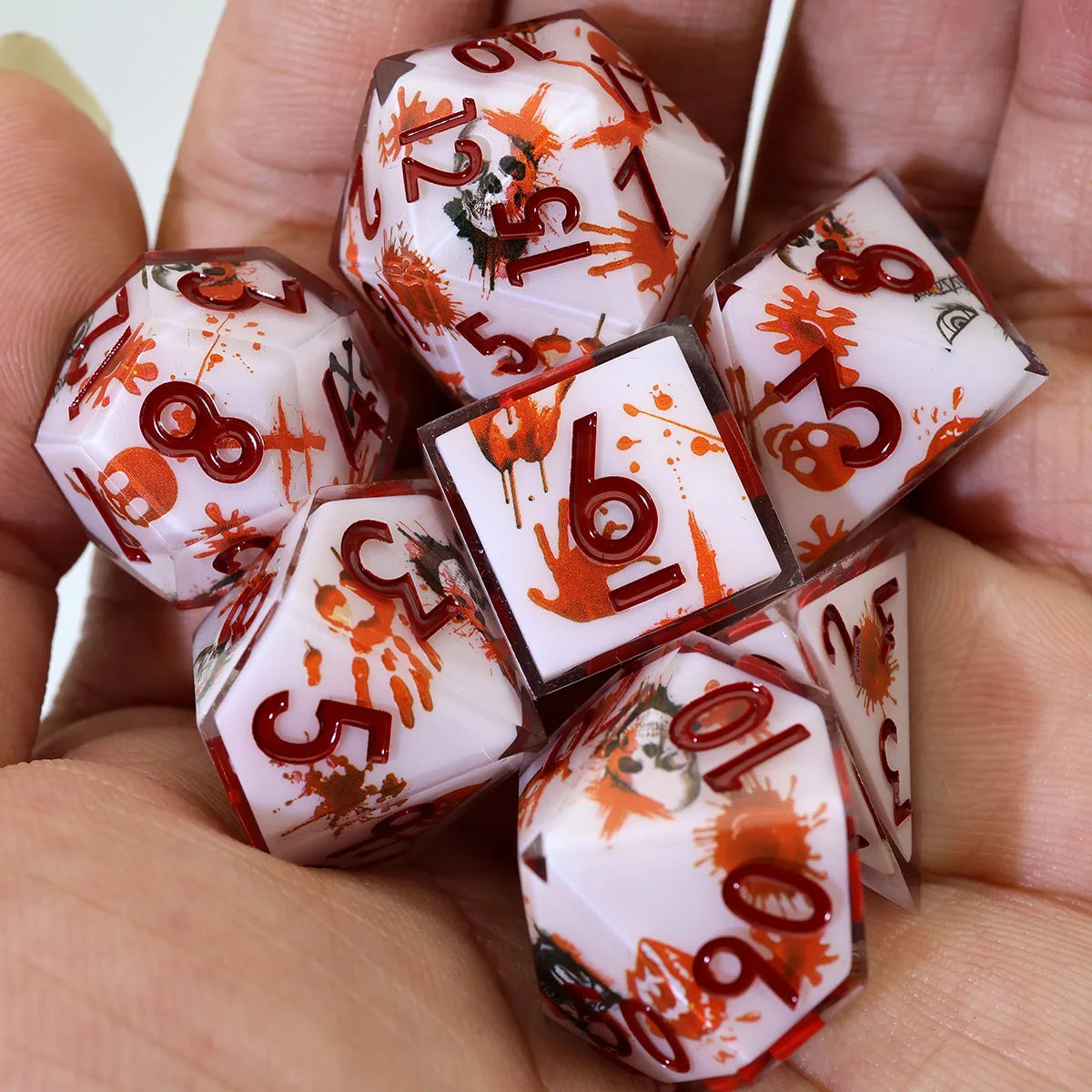 Handmade Resin D&D Dice Set – 7 Polyhedral Dice with Floral Design