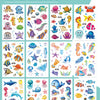 A collection of 12 sheets of glitter mermaid temporary tattoos featuring various underwater ocean and sea creatures.
