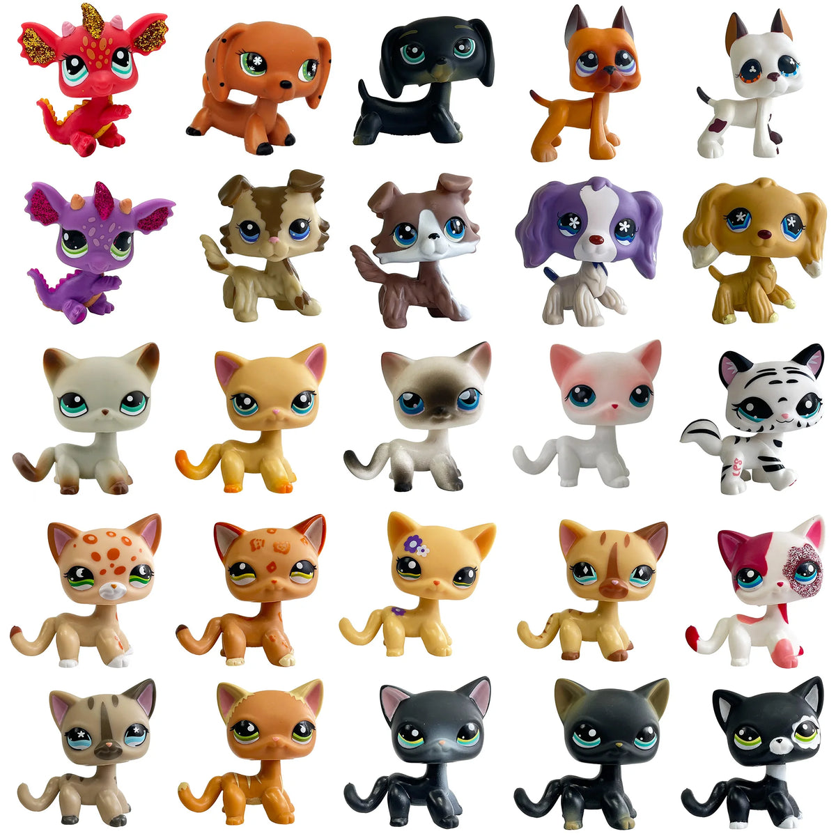Eine Sammlung verschiedener Sammler-Kittenfiguren in verschiedenen Farben und Stilen.