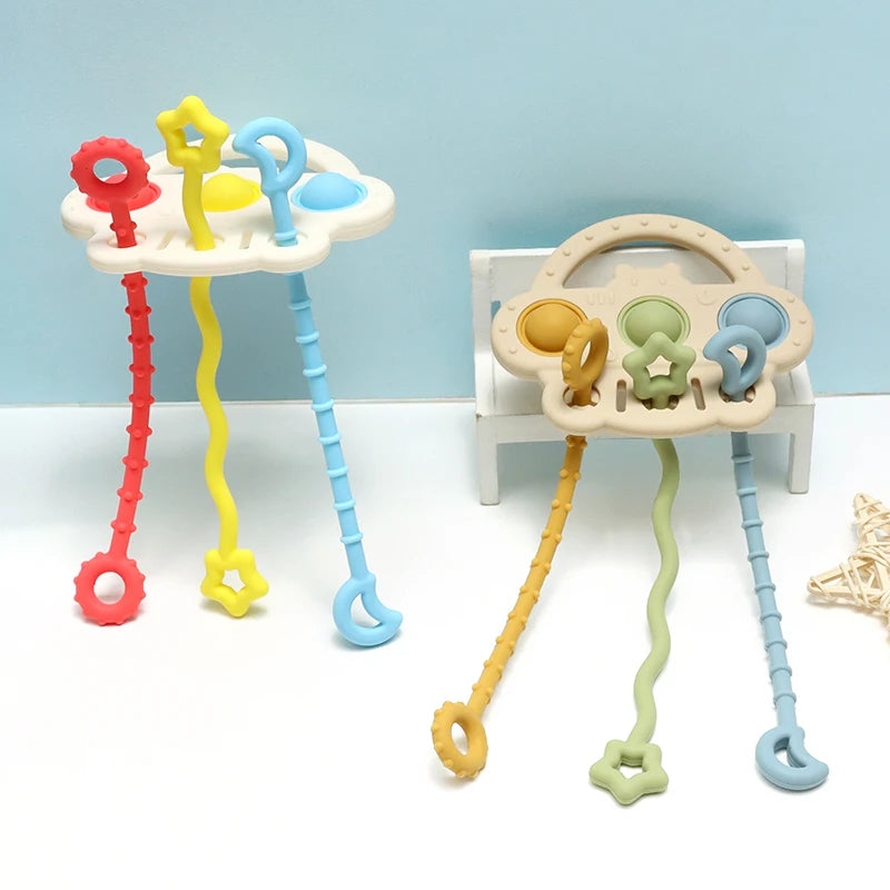 Bear Silicone Teether with Textured Pull String for Babies