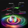 A gesture-controlled levitating crystal ball with balance bars and LED light show, surrounded by colorful rings.