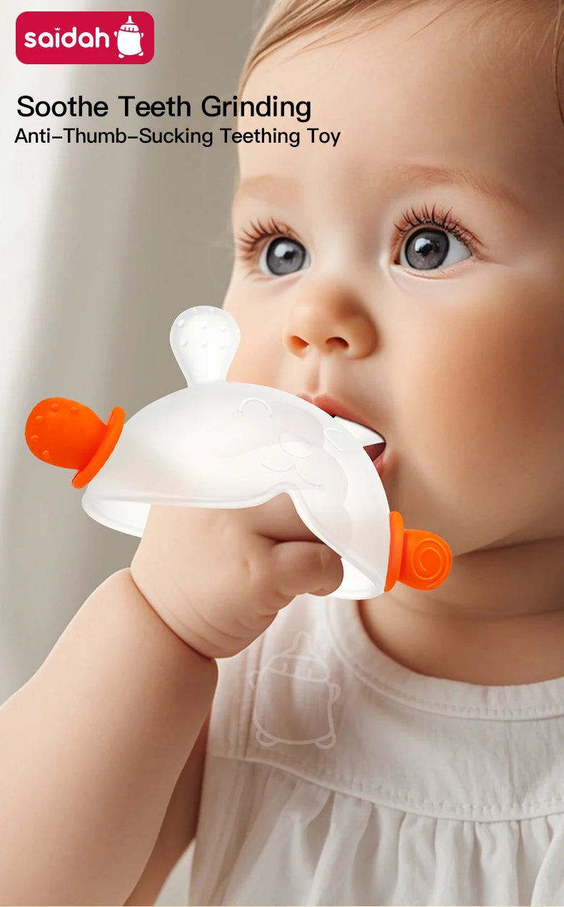 Bunny Silicone Teething Toy with Hidden Handle