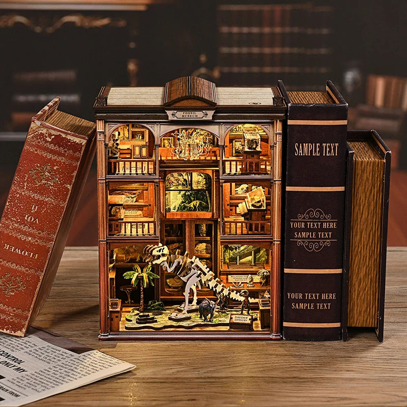 DIY Wooden Dinosaur Book Nook Kit with LED Lights