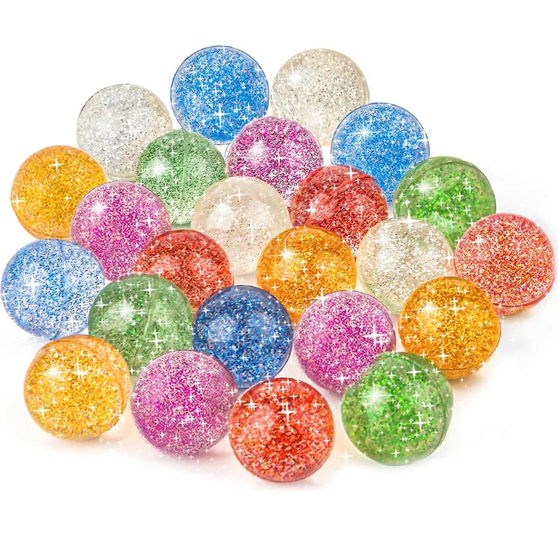 Glitter Bouncy Balls for Kids Party Favors and Prizes (Set of 10, 20, or 30)