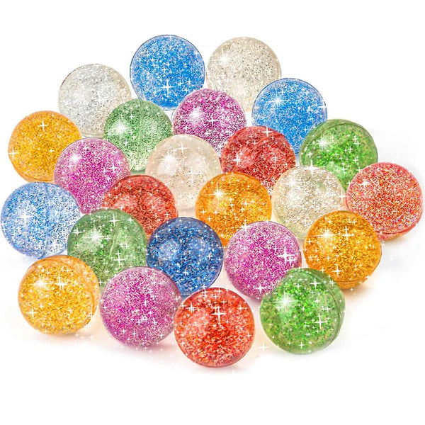 Glitter Bouncy Balls for Kids Party Favors and Prizes (Set of 10, 20, or 30)