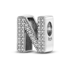 A sterling silver alphabet charm letter N encrusted with cubic zirconia stones.