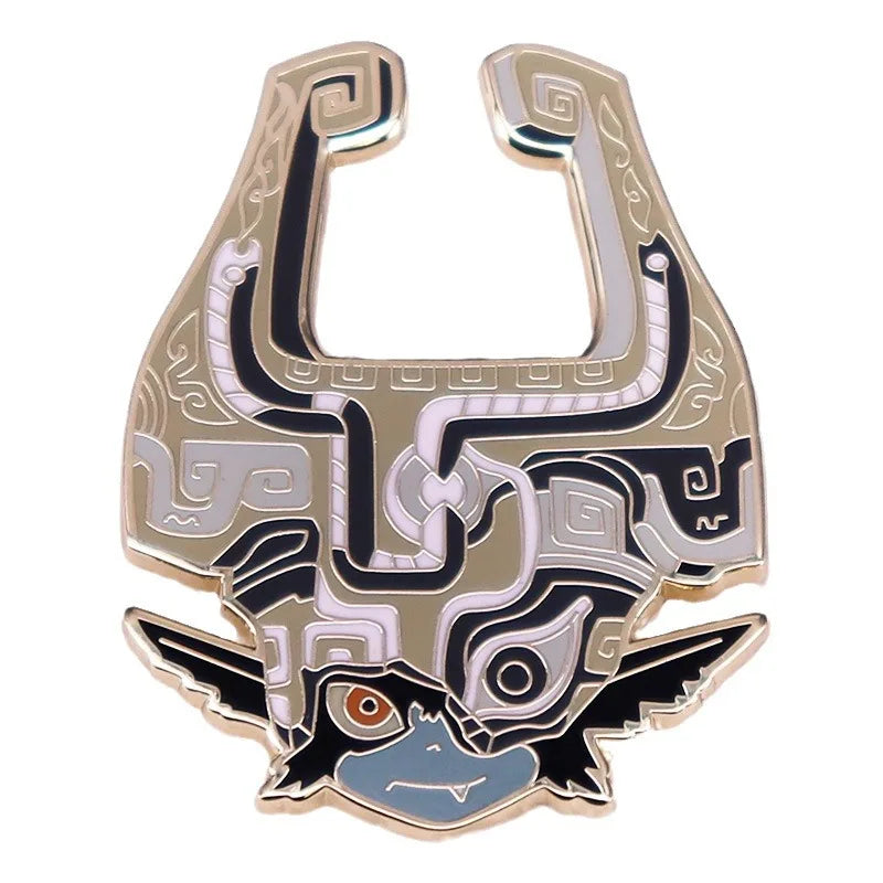A gold and silver enamel pin featuring a stylized cartoon creature with intricate lines.