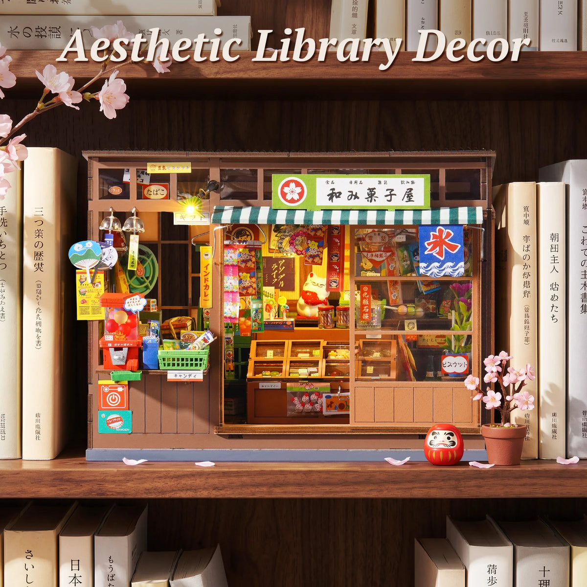 Nostalgic Japanese Corner Shop DIY Book Nook Kit with LED Lighting