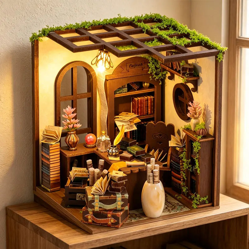 DIY Wooden Miniature House Kit with LED Lighting