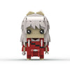 A white and red anime-inspired collectible building block figure featuring a character with light hair and facial markings.
