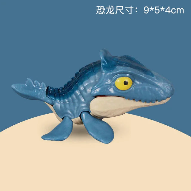 Blue finger dinosaur fidget toy with movable joints resembling a tyrannosaurus